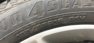 Ausschnitt eines Reifens mit Info zu den Reifenbezeichnungen